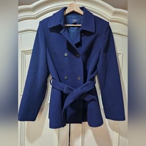Brooks Brothers 346 Wool Cashmere Double Breasted Belted Pea Coat Navy